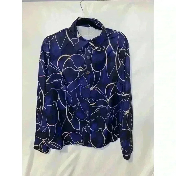 Long Sleeve Button-Down Blouse | Geometric Print | Deep Purple Size XXL/14 - Picture 2 of 7